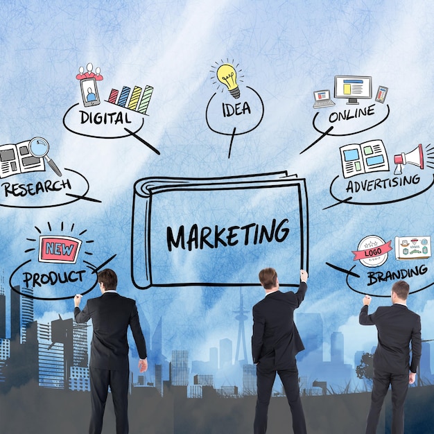 business-team-writing-against-cityscape-stencil-design_1134-69260 Find Clients for Digital Marketing